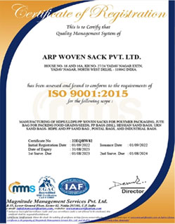 Certificate 1 - ARP Woven Sack